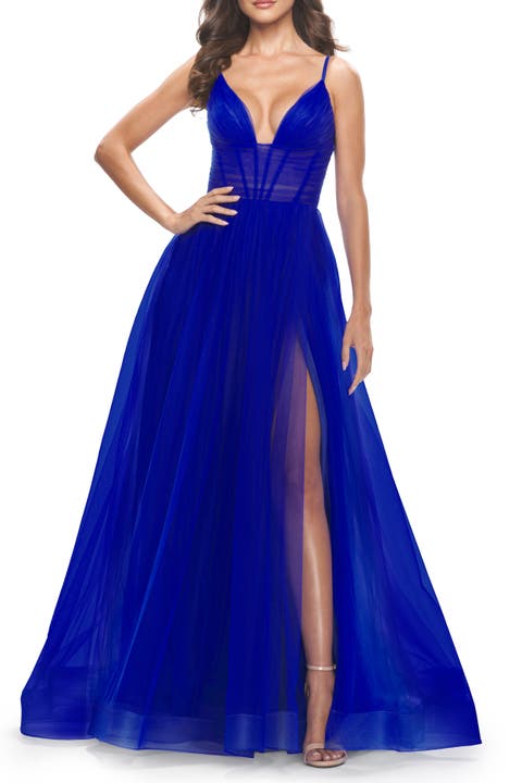 A-Line Tulle Gown with Illusion Bodice and Boning