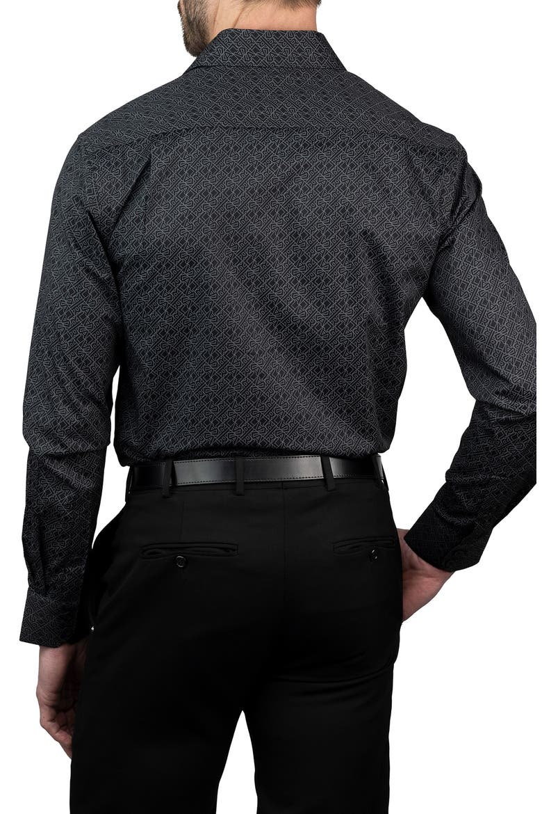 Trim Fit Karl Print Cotton Dress Shirt, Alternate, color, BLACK