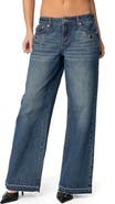 EDIKTED Davis Grommet Low Rise Wide Leg Jeans