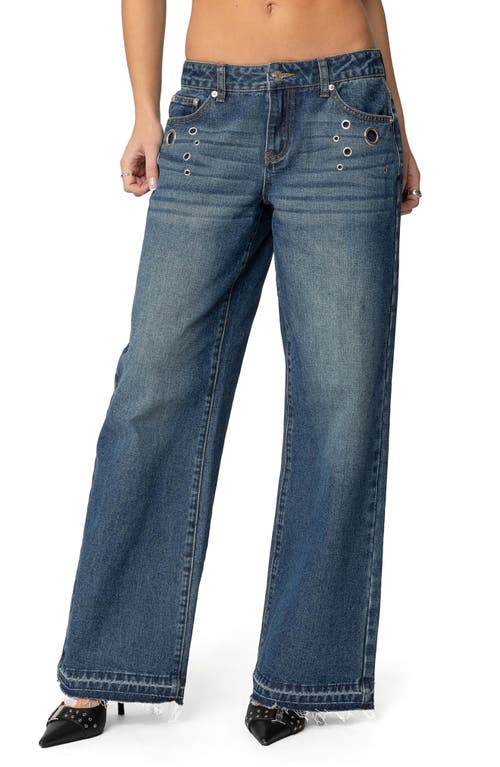 Edikted Davis Grommet Low Rise Wide Leg Jeans In Blue-washed