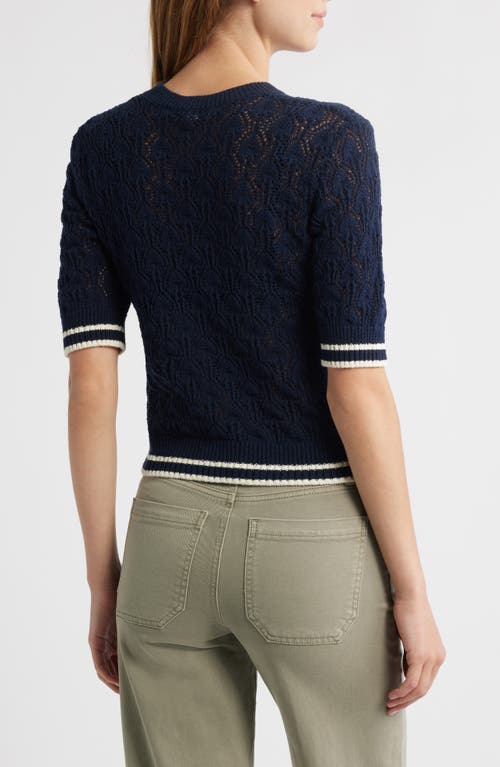 Frame The Rookie Open Stitch Short Sleeve Sweater In Blue