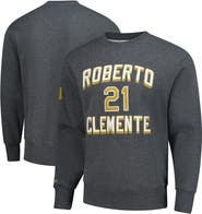 Mitchell & Ness Men's Mitchell & Ness Roberto Clemente Heather Charcoal Pittsburgh Pirates Legends Collection Vintage Logo Name & Number Fleece Pullover Sweatshirt