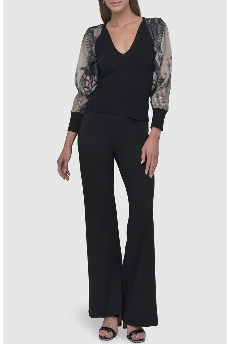 Mixed Media Long Sleeve Sweater, Alternate, color, BLACK