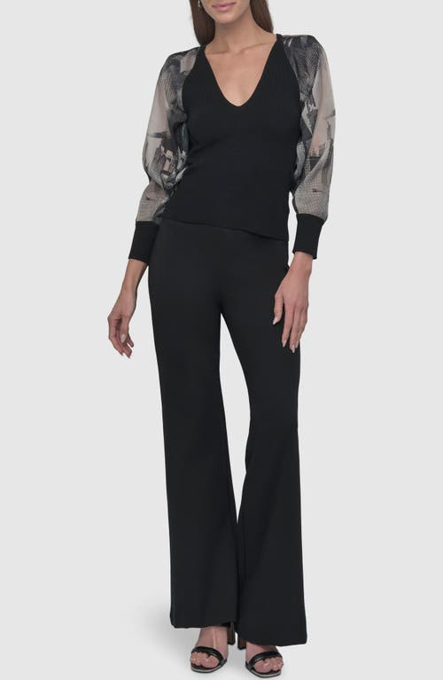 Dkny Mixed Media Long Sleeve Sweater In Black