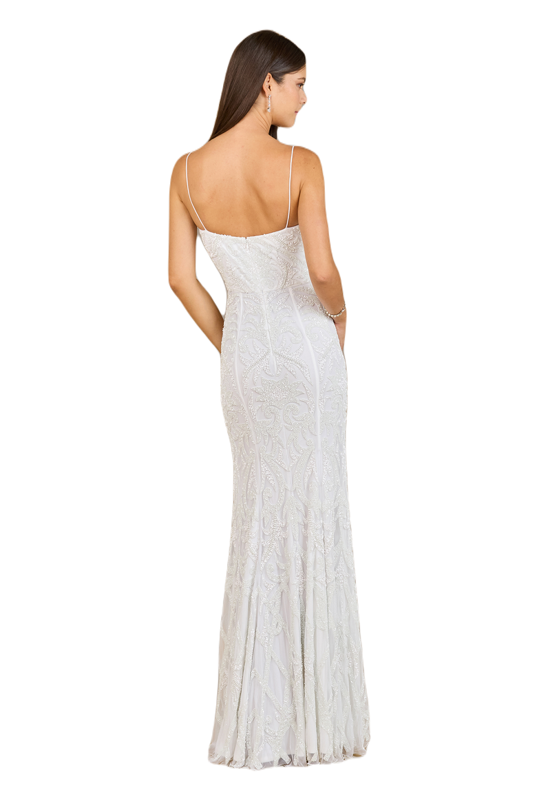 Beaded Spaghetti Strap Mermaid Gown, Alternate, color, Ivory