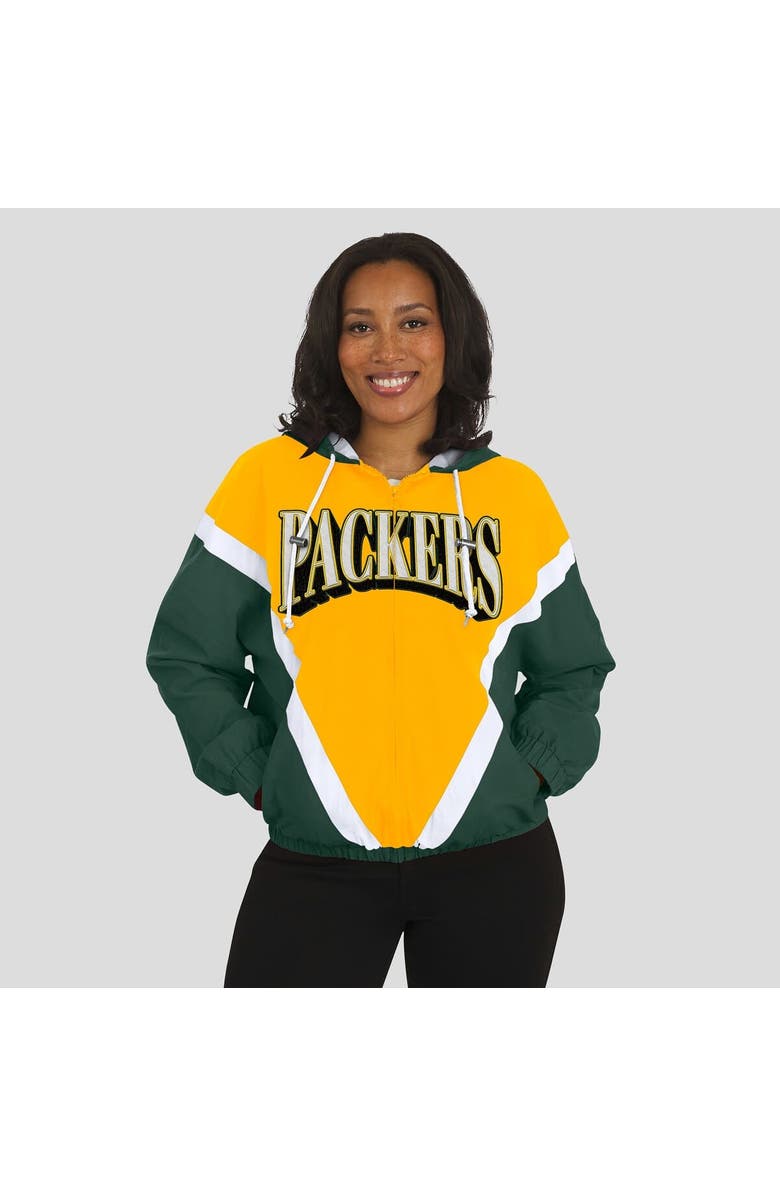 WEAR by Erin Andrews Women's WEAR by Erin Andrews Gold/Green Green Bay Packers Retro Crinkle Full-Zip Hoodie Windbreaker, Alternate, color, Gold