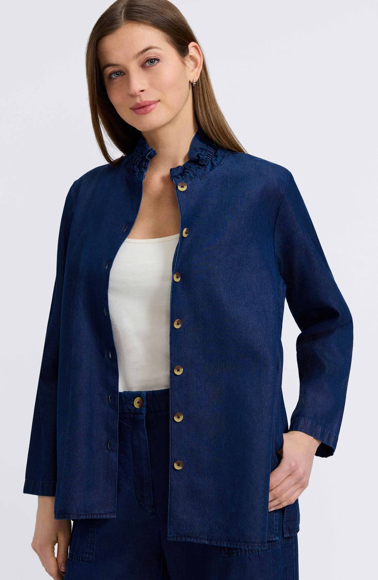 Foxcroft Carolina Denim Button-Up Shirt, Alternate, color, Dark Wash