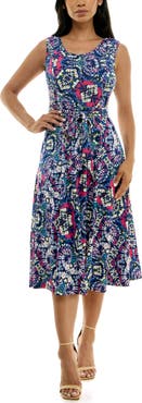 Nina Leonard Crewneck Sleeveless Midi Dress