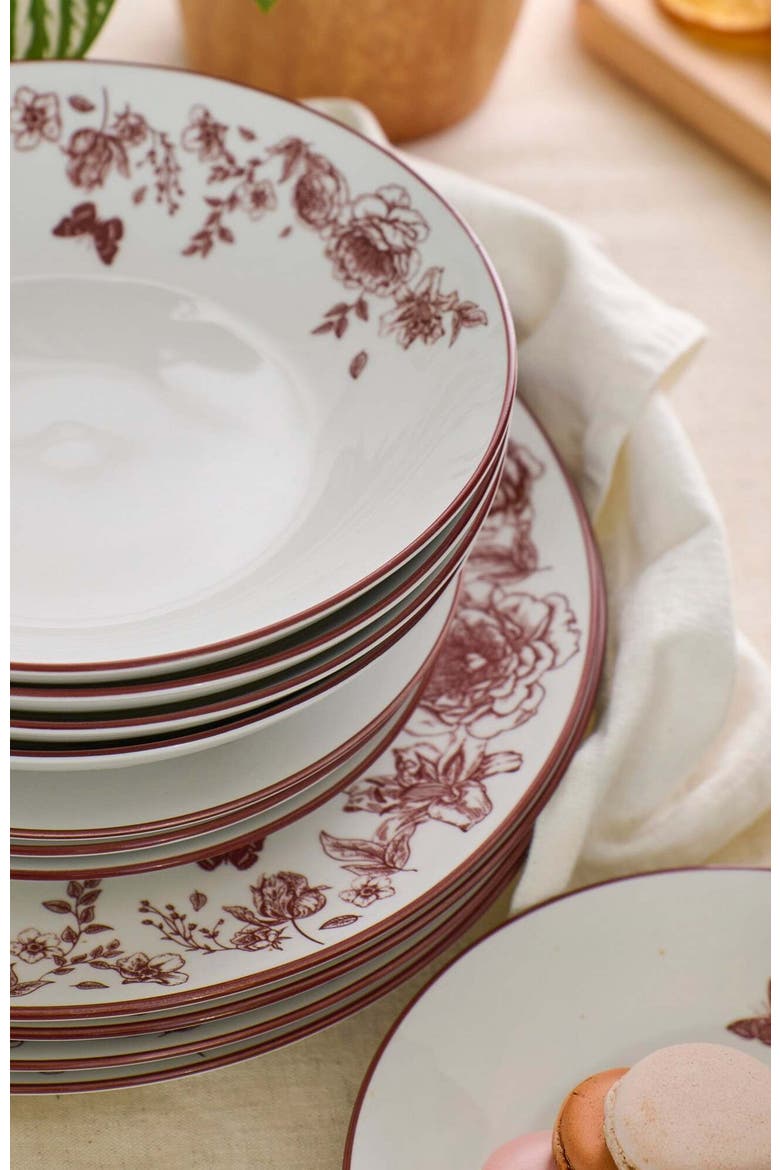 Esme Porcelain 12-Piece Dinnerware Set, Alternate, color, Red