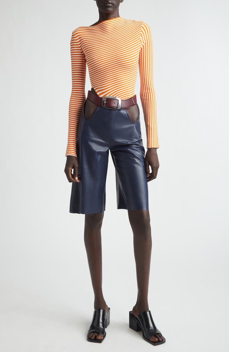 Jean Paul Gaultier Stripe Long Sleeve Bodysuit, Alternate, color, White/ Orange