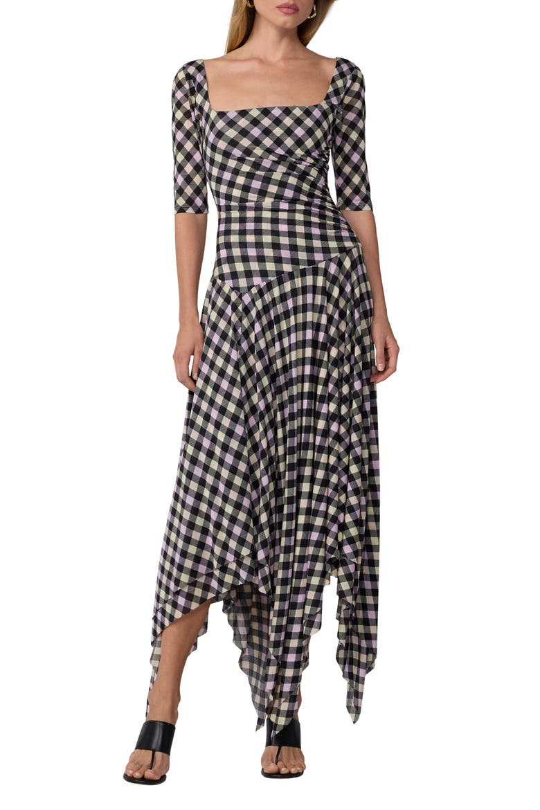 Leslie Gingham Handkerchief Hem Midi Dress, Main, color, HIGHLAND