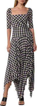 Diane von Furstenberg Leslie Gingham Handkerchief Hem Midi Dress
