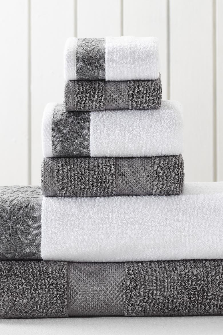 Filgree Jacquard Border Towel 6-Piece Set Dusty Rose, Main, color, CHARCOAL