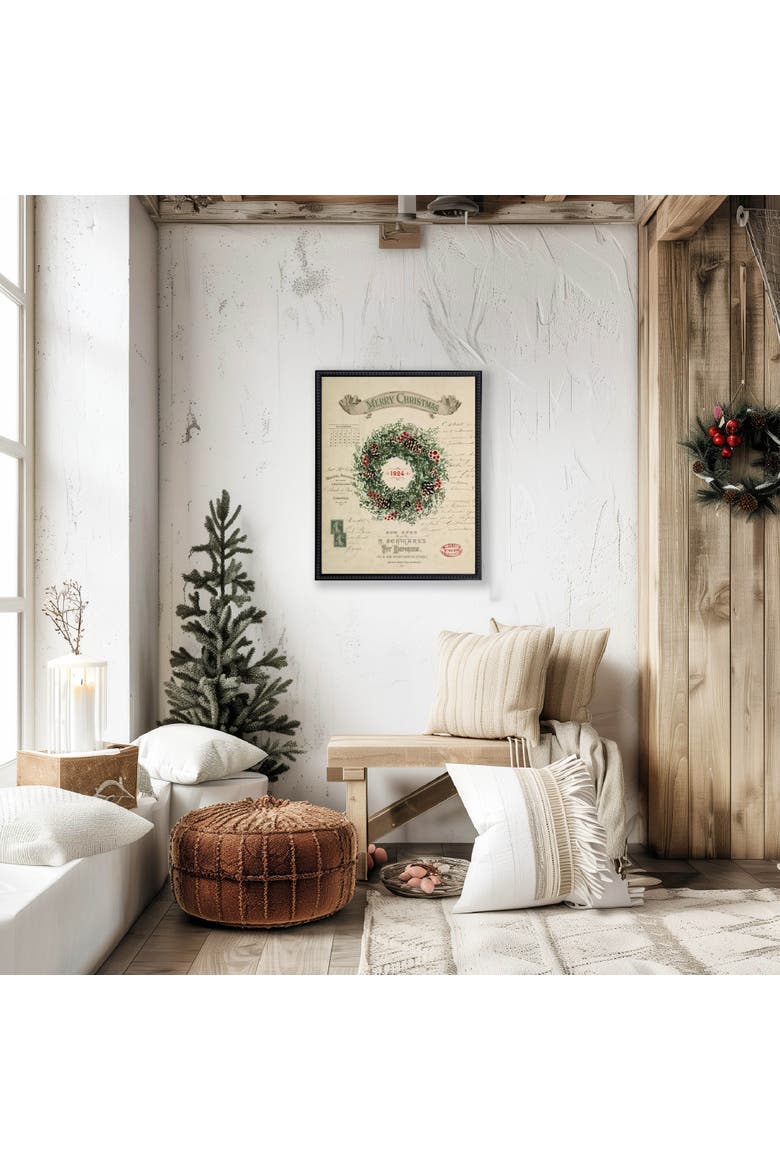 Vintage Painting of a Wreath on a distressed bookplate background, Alternate, color, Beige