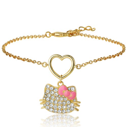 Hello Kitty Pave Heart Charm Bracelet In Gold
