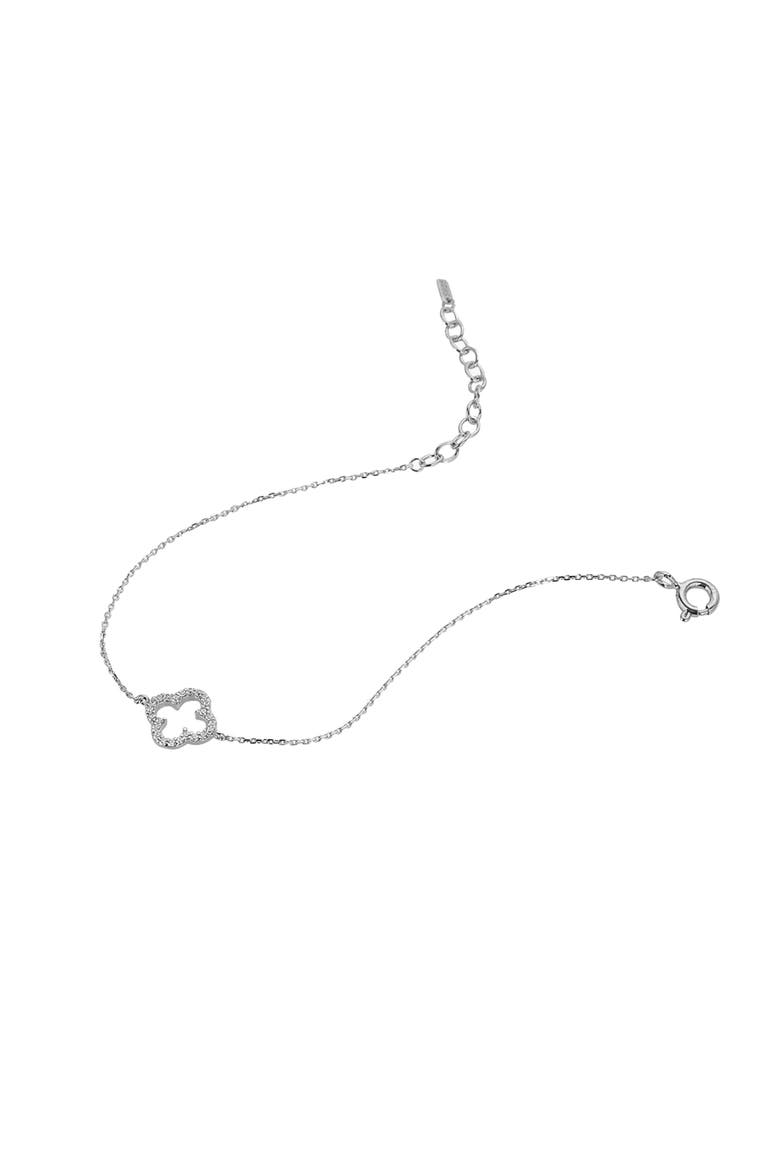 Sterling Silver 18k Gold Plated Aria Clover Bracelet Minimal Dainty, Alternate, color, Silver
