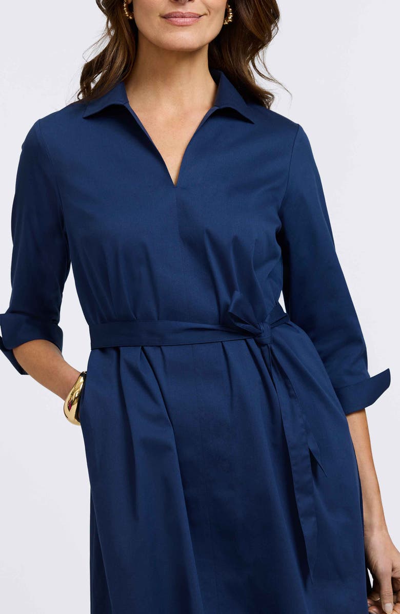 Foxcroft Agnes Belted Cotton Blend Shirtdress, Alternate, color, Navy