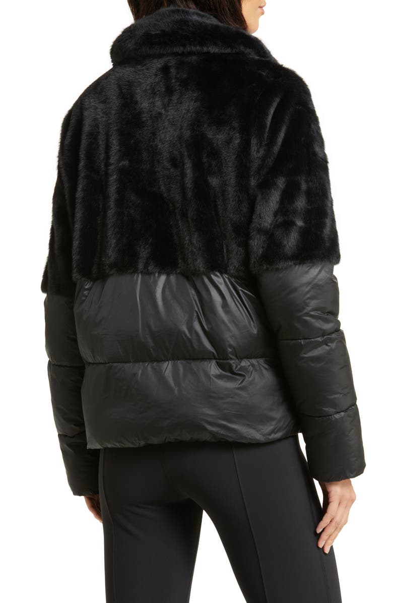 Zella Faux Fur Puffer Jacket, Alternate, color, Black