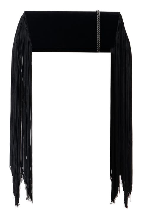 Small Anouk Fringe Velvet Trapezoid Clutch