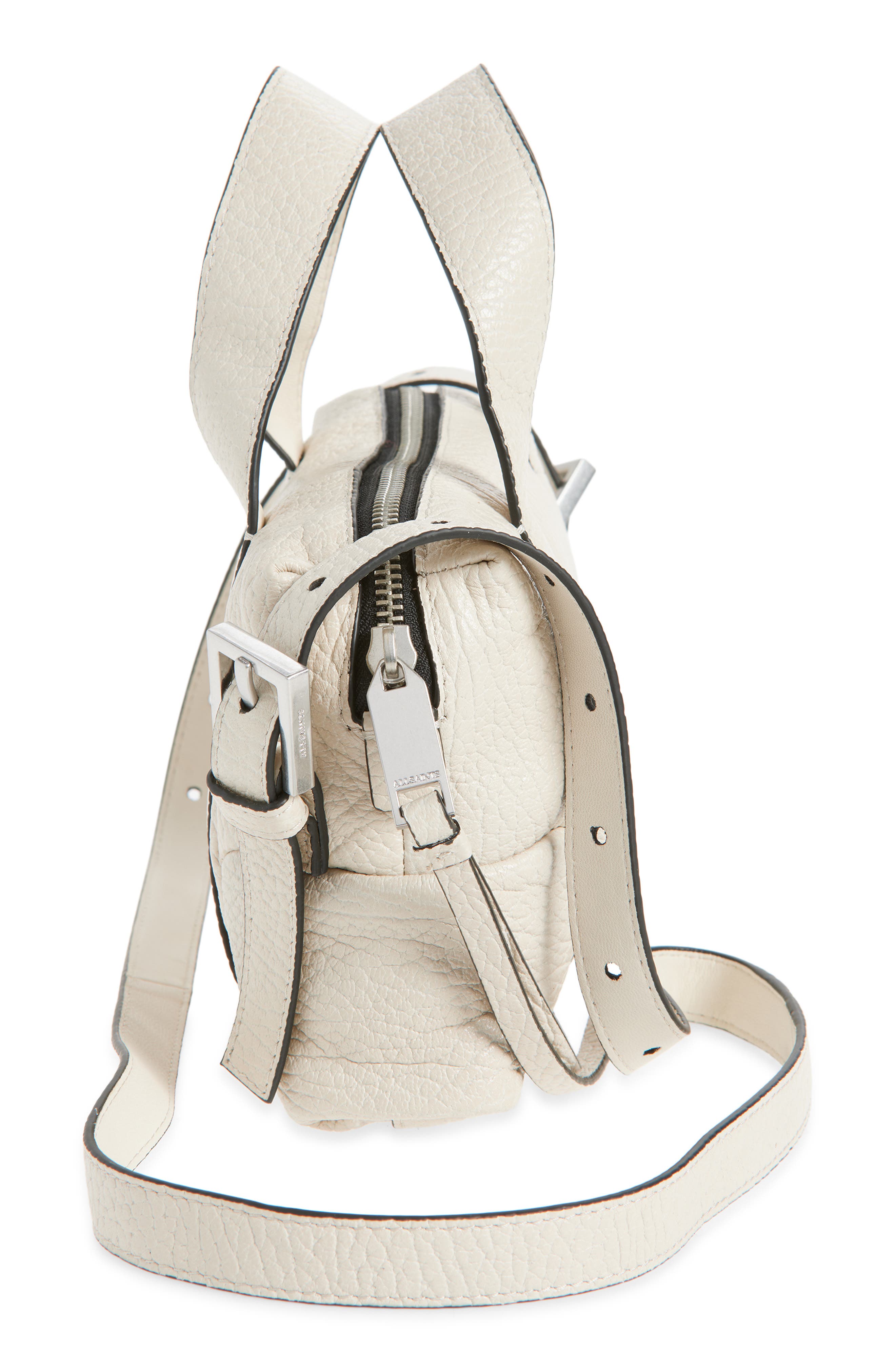 AllSaints Compact Ares Grain Leather Crossbody Bag, Alternate, color, Sahara White