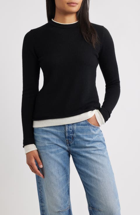 Double Trim Wool & Cashmere Crewneck Sweater