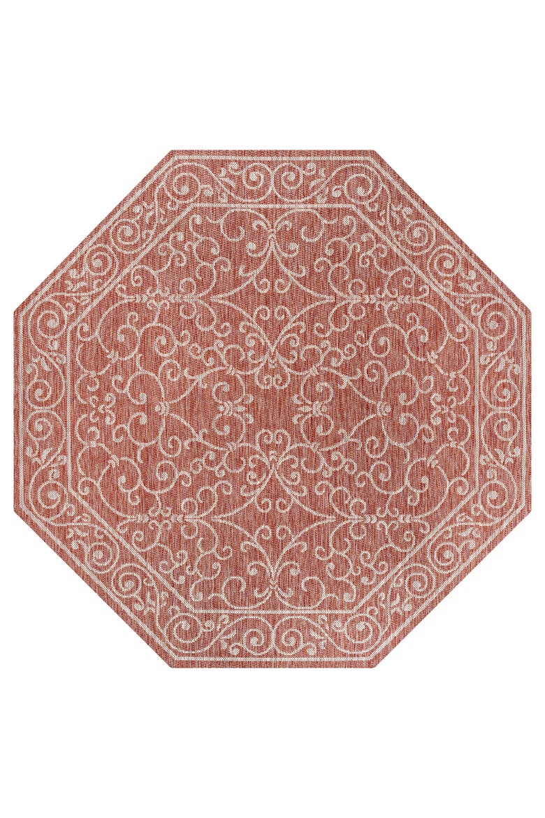 Charleston Vintage Filigree Textured Weave Octagon Indoor/Outdoor Area Rug, Main, color, Red/Beige