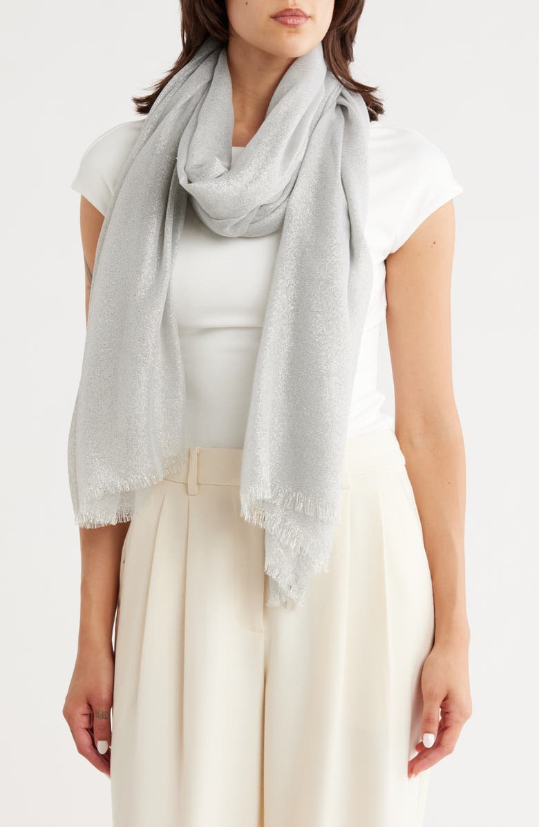 Vince Camuto Shimmer Wrap Scarf, Main, color, Light Grey