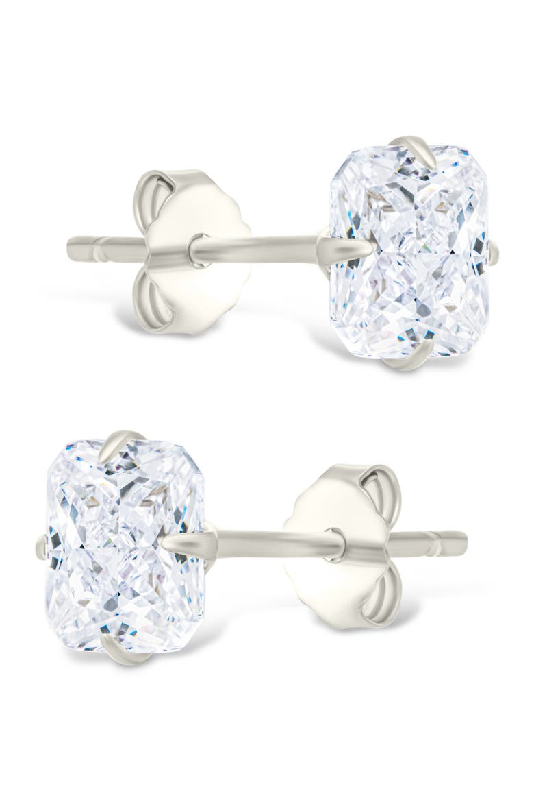 Radiant Cut Cubic Zirconia Stud Earrings, Alternate, color, SILVER