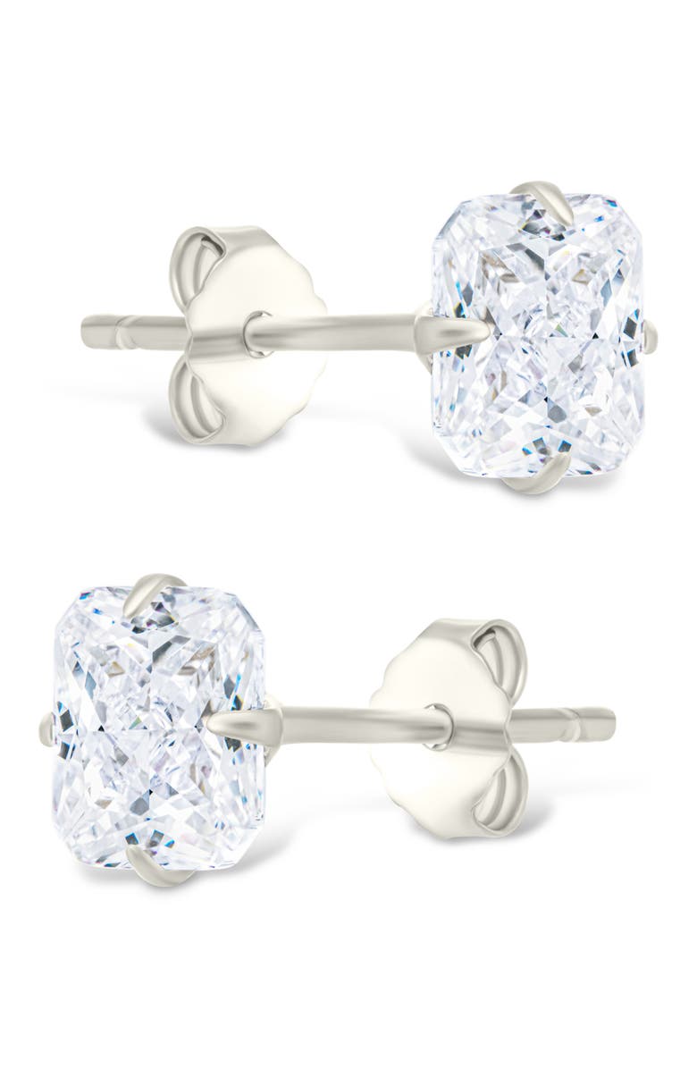 Sterling Forever Radiant Cut Cubic Zirconia Stud Earrings, Alternate, color, Silver