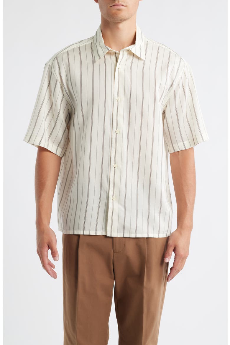 Oversize Stripe Short Sleeve Button-Up Shirt, Main, color, IVORY KIYOSHI STRIPE