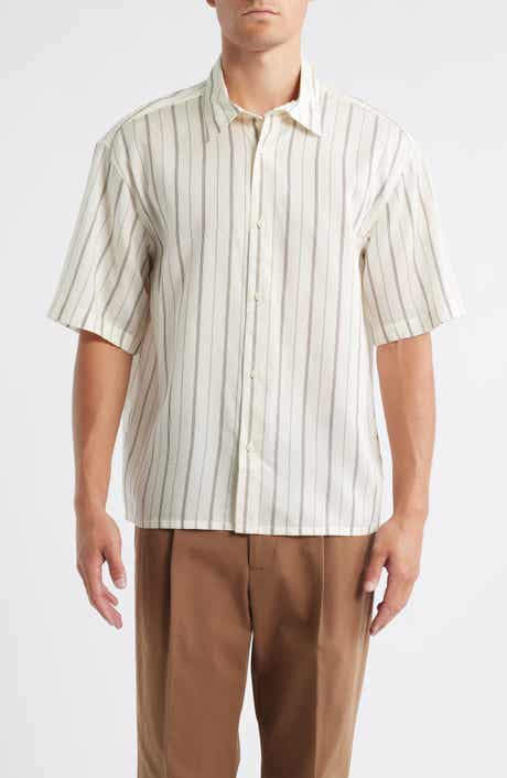 Open Edit Oversize Stripe Short Sleeve Button-Up Shirt