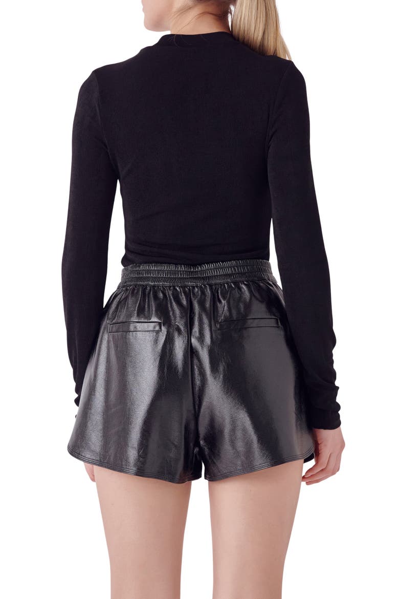 Sheen Stretch Mock Neck Top, Alternate, color, BLACK