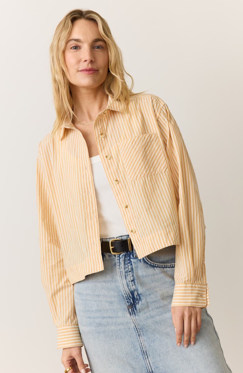 Marine Layer Stripe Boxy Crop Shirt, Alternate, color, Gold Stripe