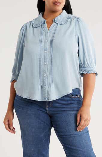 Democracy Three-Quarter Sleeve Ruffle Button-Up Shirt