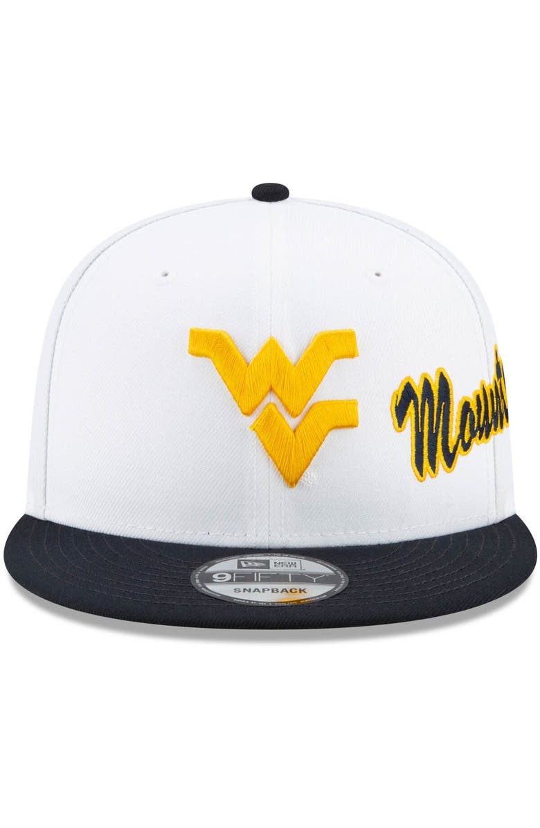 New Era Men's New Era White/Navy West Virginia Mountaineers Two-Tone Side Script 9FIFTY Snapback Hat, Alternate, color, 