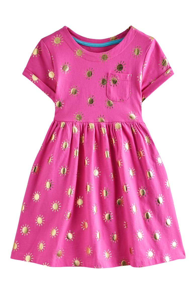 Kids' Foil Print Cotton Jersey Dress, Main, color, TICKLED PINK/ GOLD SUNS