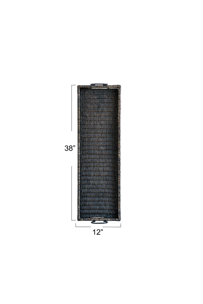 Black Rattan & Wood Tray with Handles, Alternate, color, Black