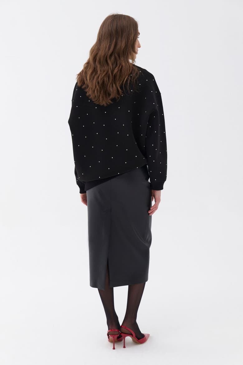 Oversized Stone Embellished Sweatshirt, Alternate, color, Black