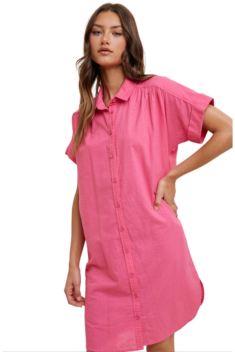 Linen & Cotton Blend Mini Shirtdress, Alternate, color, FUCHSIA