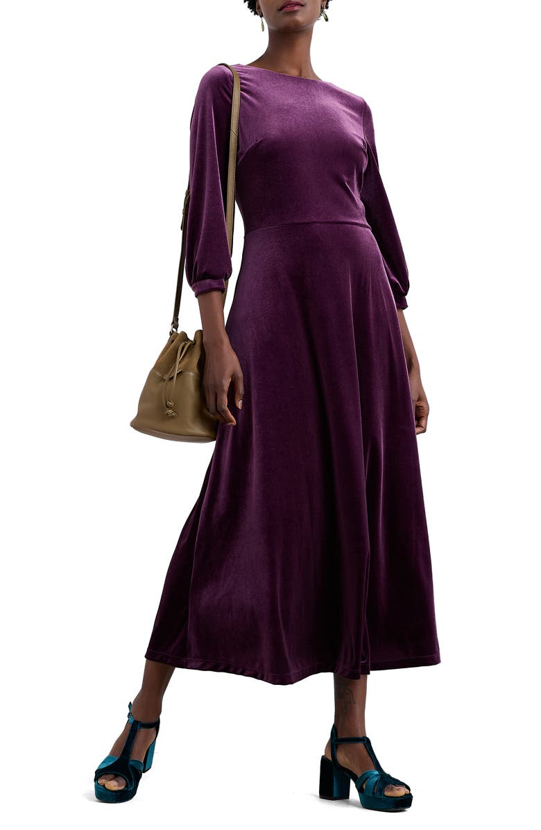 Seasalt Cornwall Oak Cottage Velvet Midi Dress, Main, color, Amethyst