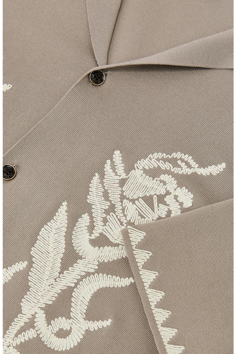 Folia Floral Embroidered Knit Camp Shirt, Alternate, color, CHAMPAGNE