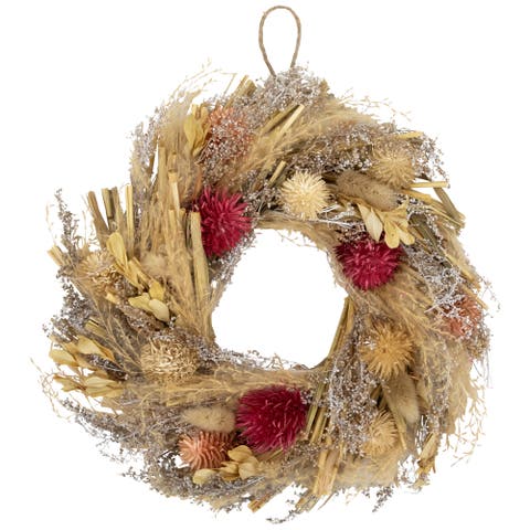 Pampas Grass and Dried Fall Harvest Floral Wreath - 11"