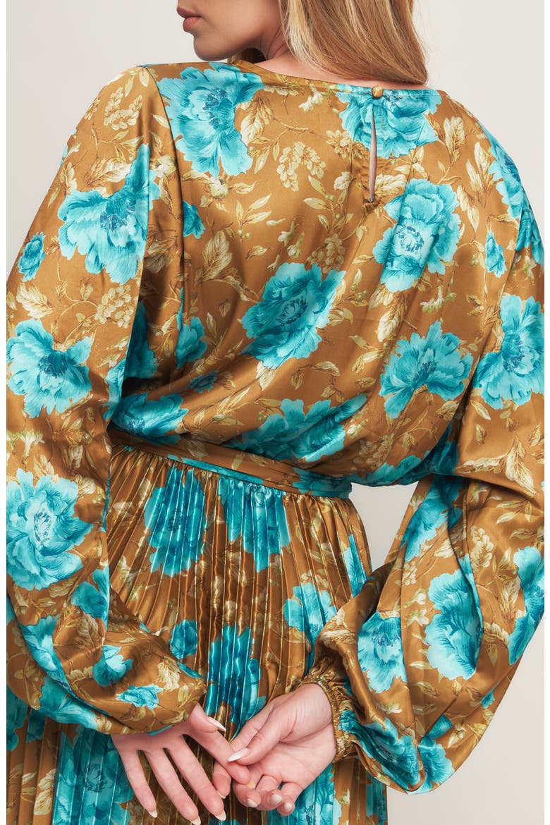 Long Sleeve Print Pleated Maxi Dress, Alternate, color, DIJON