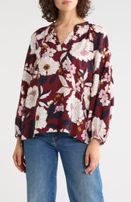 Caslon® Long Sleeve Printed Popover Top
