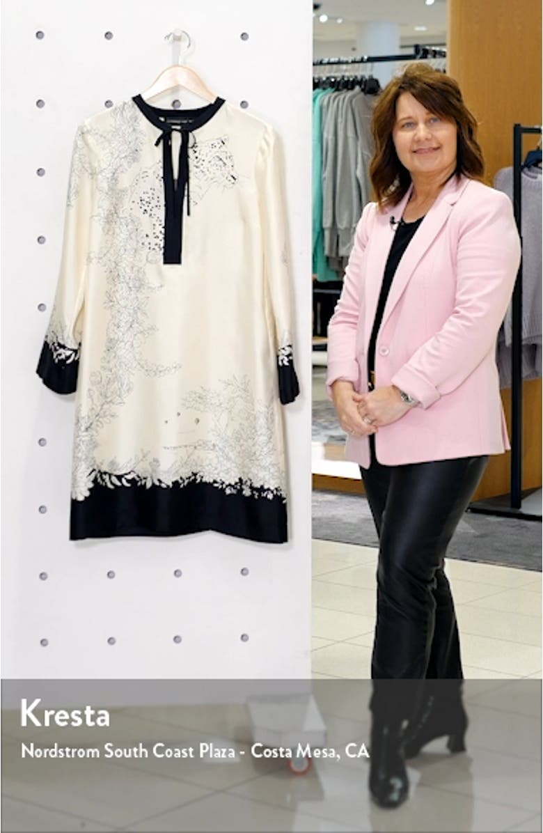 Cheetah & Floral Print Long Sleeve Silk Shift Dress, sales video thumbnail