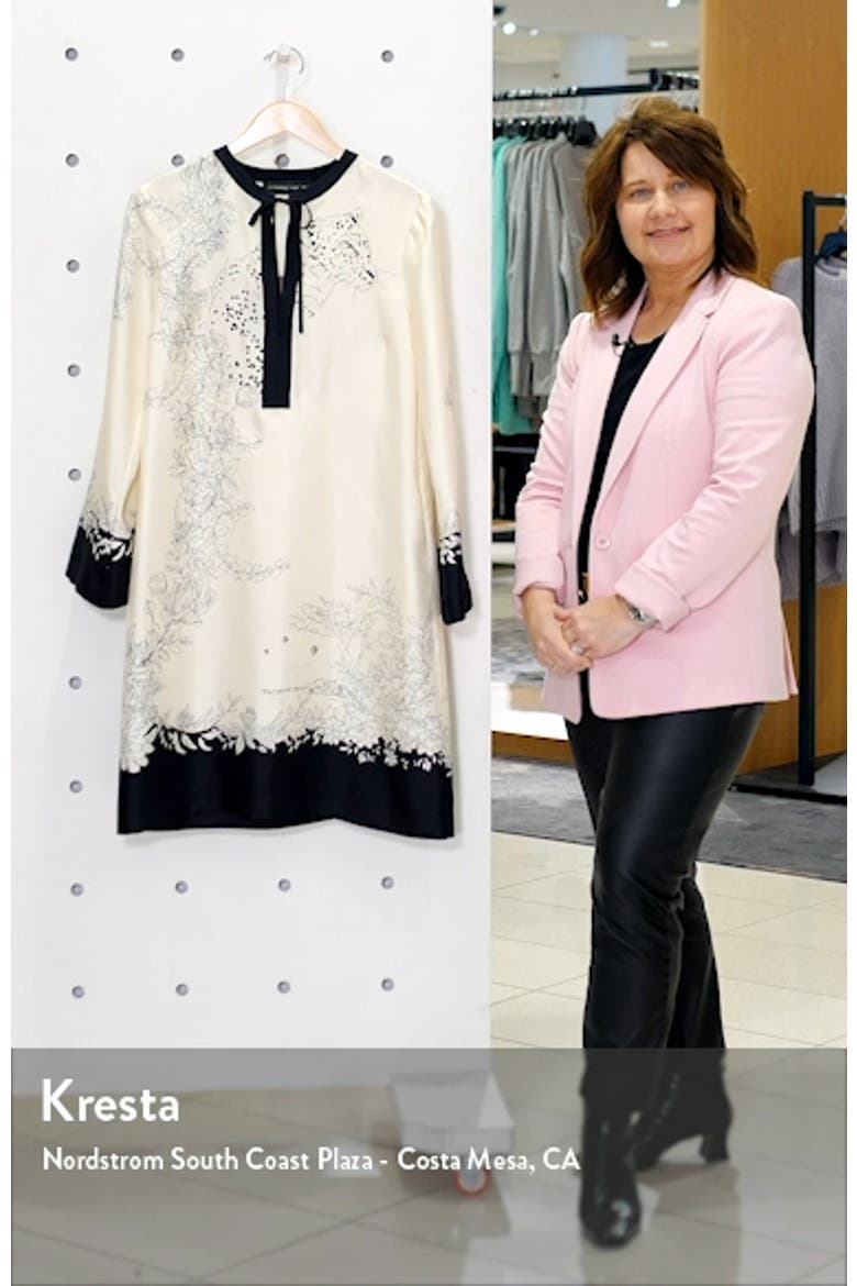 Cheetah & Floral Print Long Sleeve Silk Shift Dress video