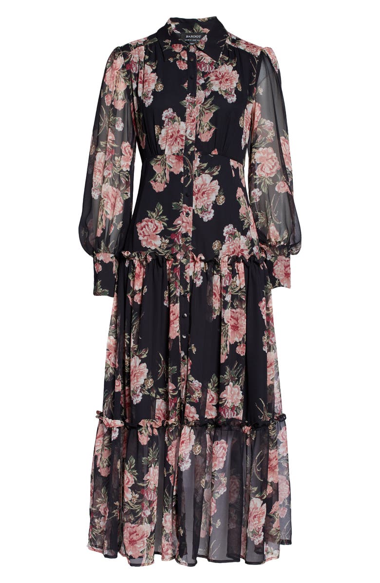 Bardot Floral Print Long Sleeve Chiffon Dress, Alternate, color, 