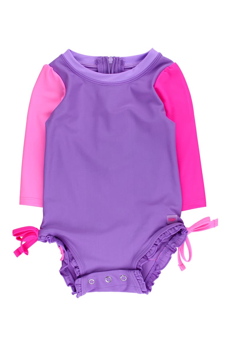 Kids' Neon Long Sleeve One-Piece Rashguard Swimsuit, Main, color, PURPLE