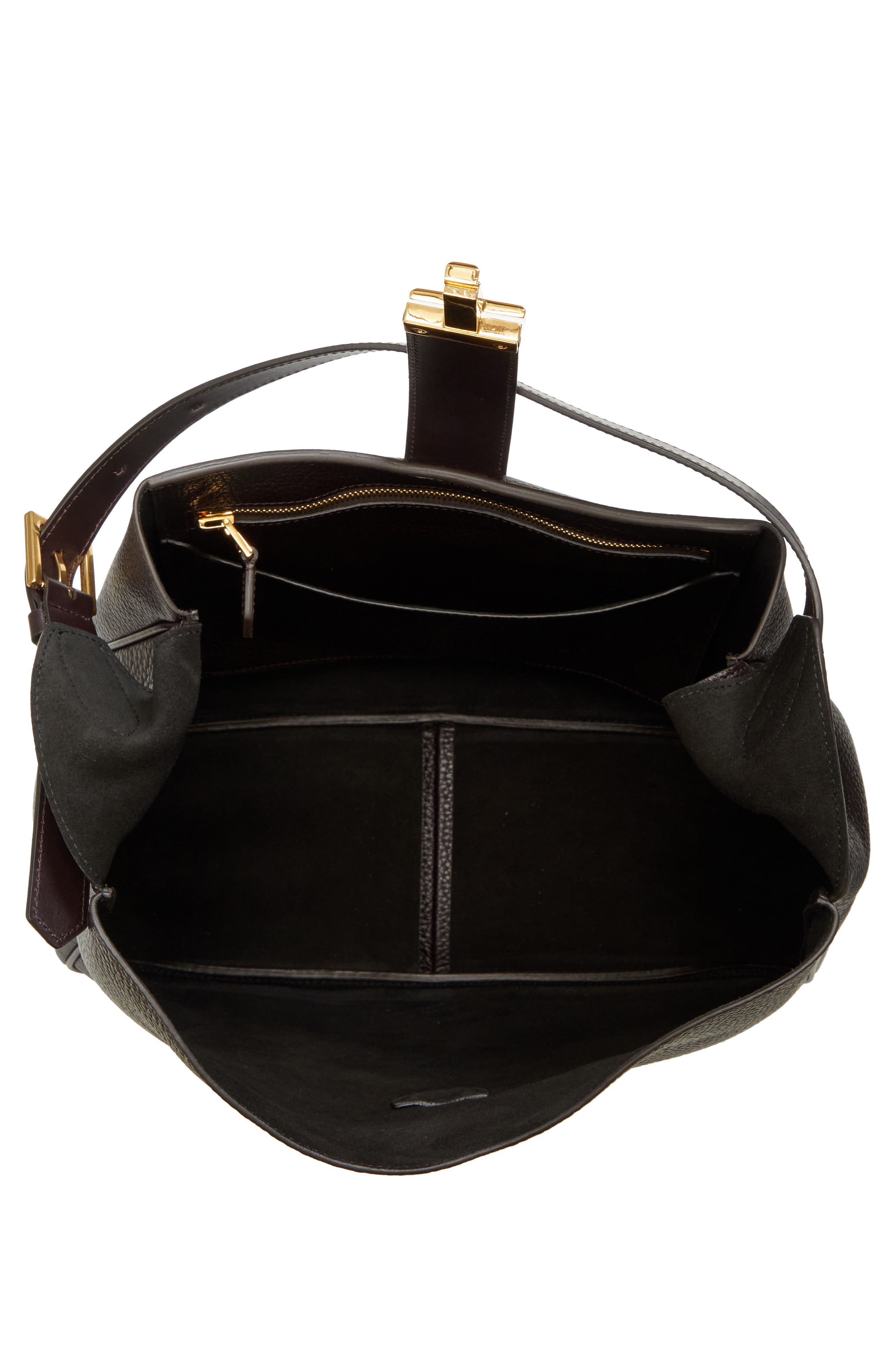 TOM FORD Medium Monarch Leather Hobo Bag, Alternate, color, Black