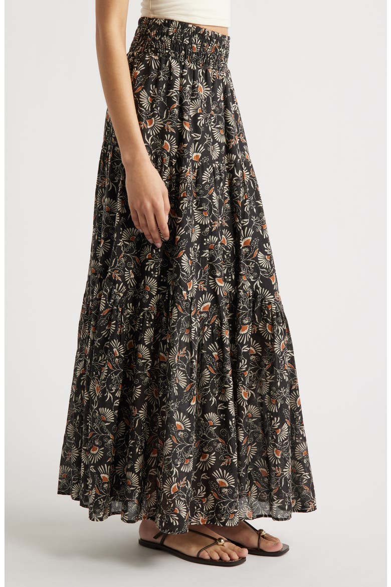 Peony Floral Tiered Cotton Maxi Skirt, Alternate, color, CASSIA